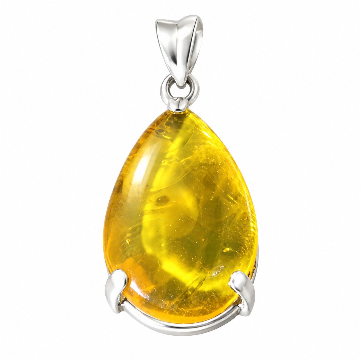 Studio made yellow green Dominican amber sterling silver pendant 5.5g – photo 5