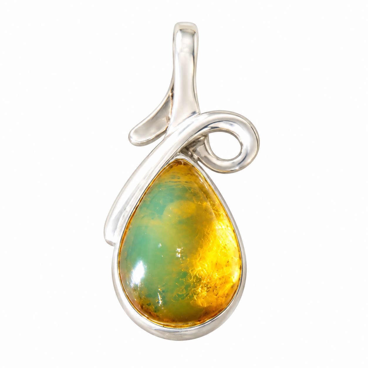 Studio made yellow green Dominican amber sterling silver pendant 1.6g – photo 3