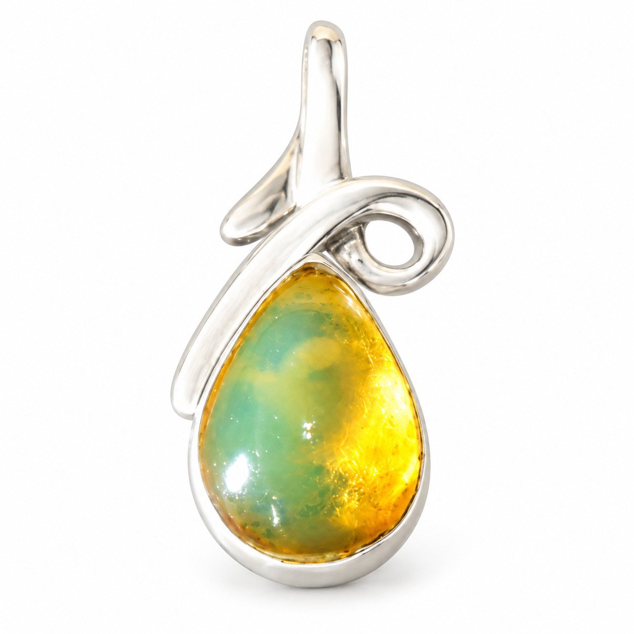Studio made yellow green Dominican amber sterling silver pendant 1.6g – photo 4