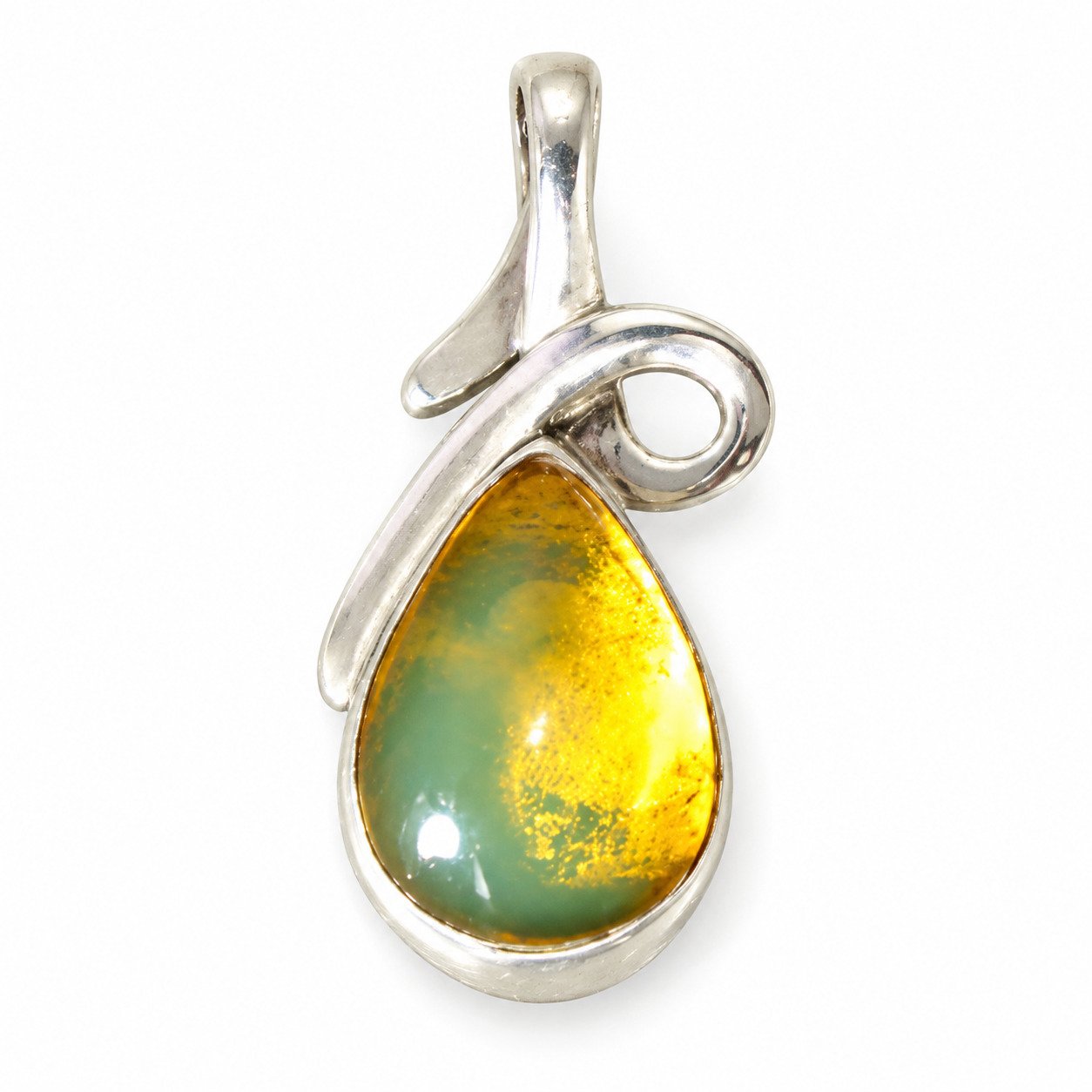 Studio made yellow green Dominican amber sterling silver pendant 1.6g – photo 5