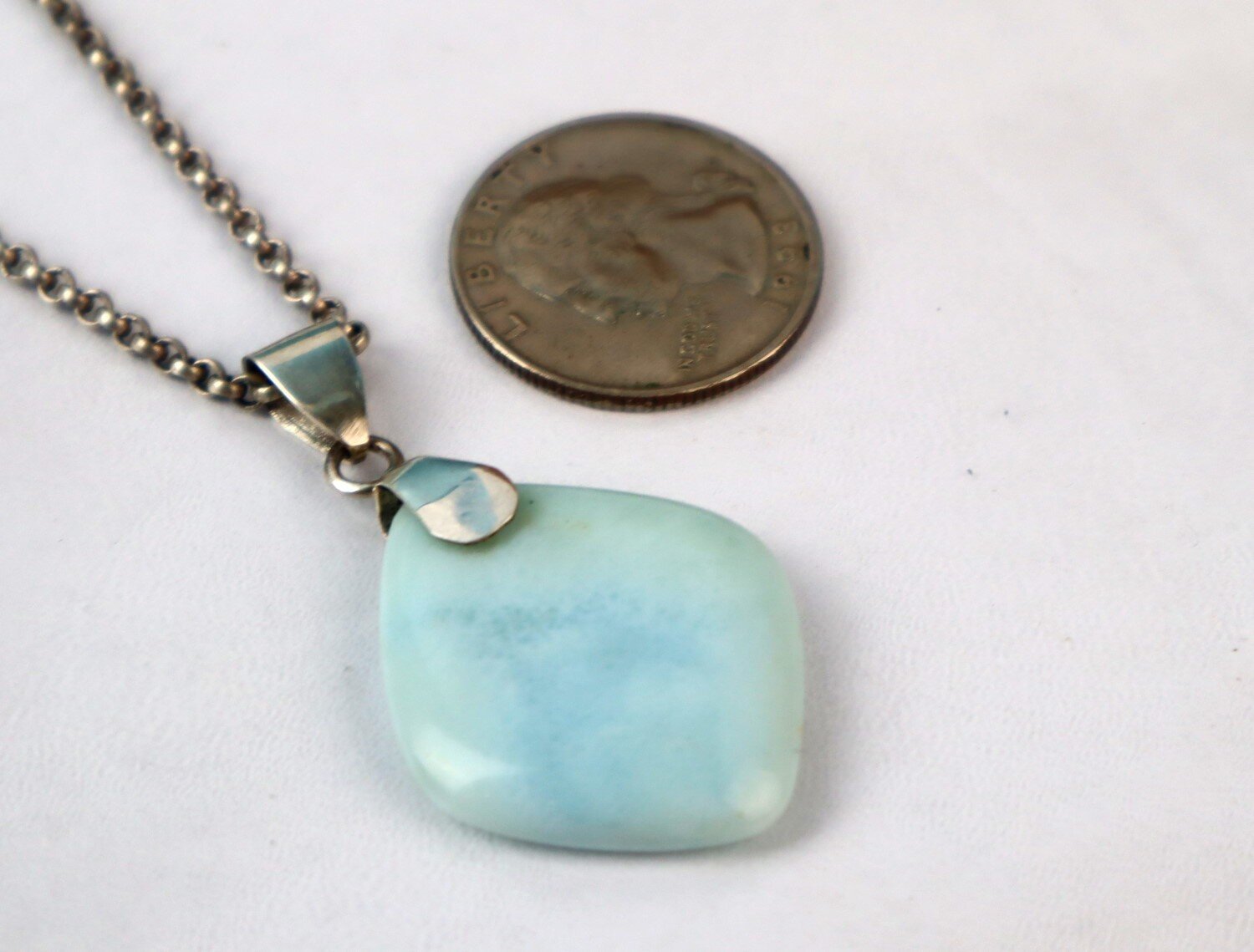 Charming Design Natural Light Blue Larimar .925 Sterling Silver Pendant 47mm – photo 4