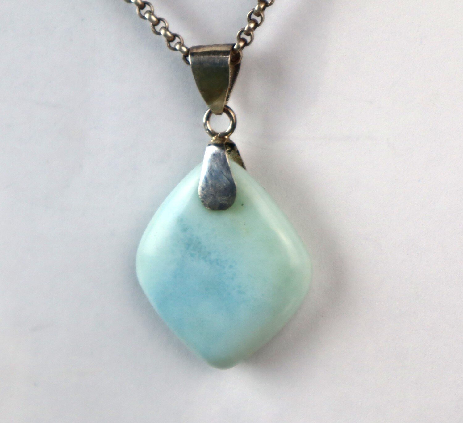 Charming Design Natural Light Blue Larimar .925 Sterling Silver Pendant 47mm – photo 8