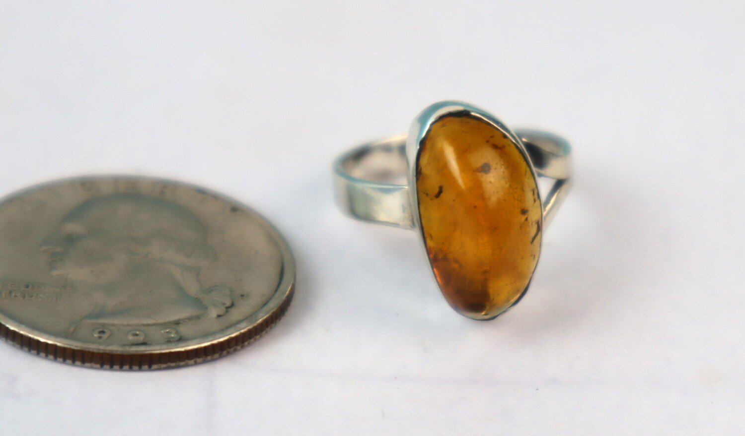Natural Clear Light Orange Amber .925 Sterling Silver Ring #6 free resizing – photo 8