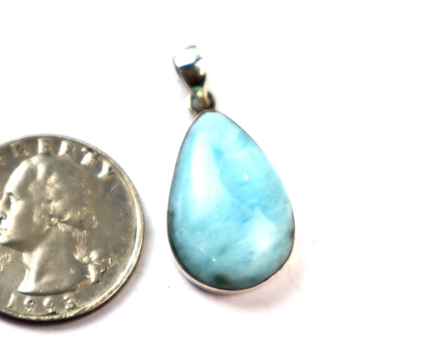 Lovely Natural Ocean Blue Larimar .925 Sterling Silver Pendant 33mm – photo 5