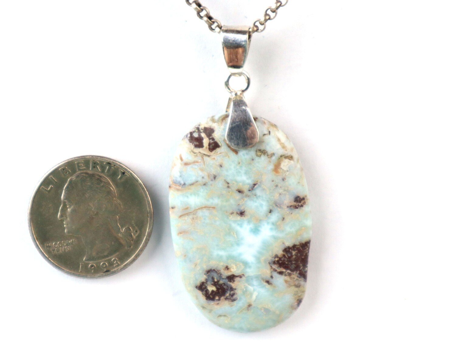 Oval Larimar Blue Sterling Silver Pendant 60mm – photo 5