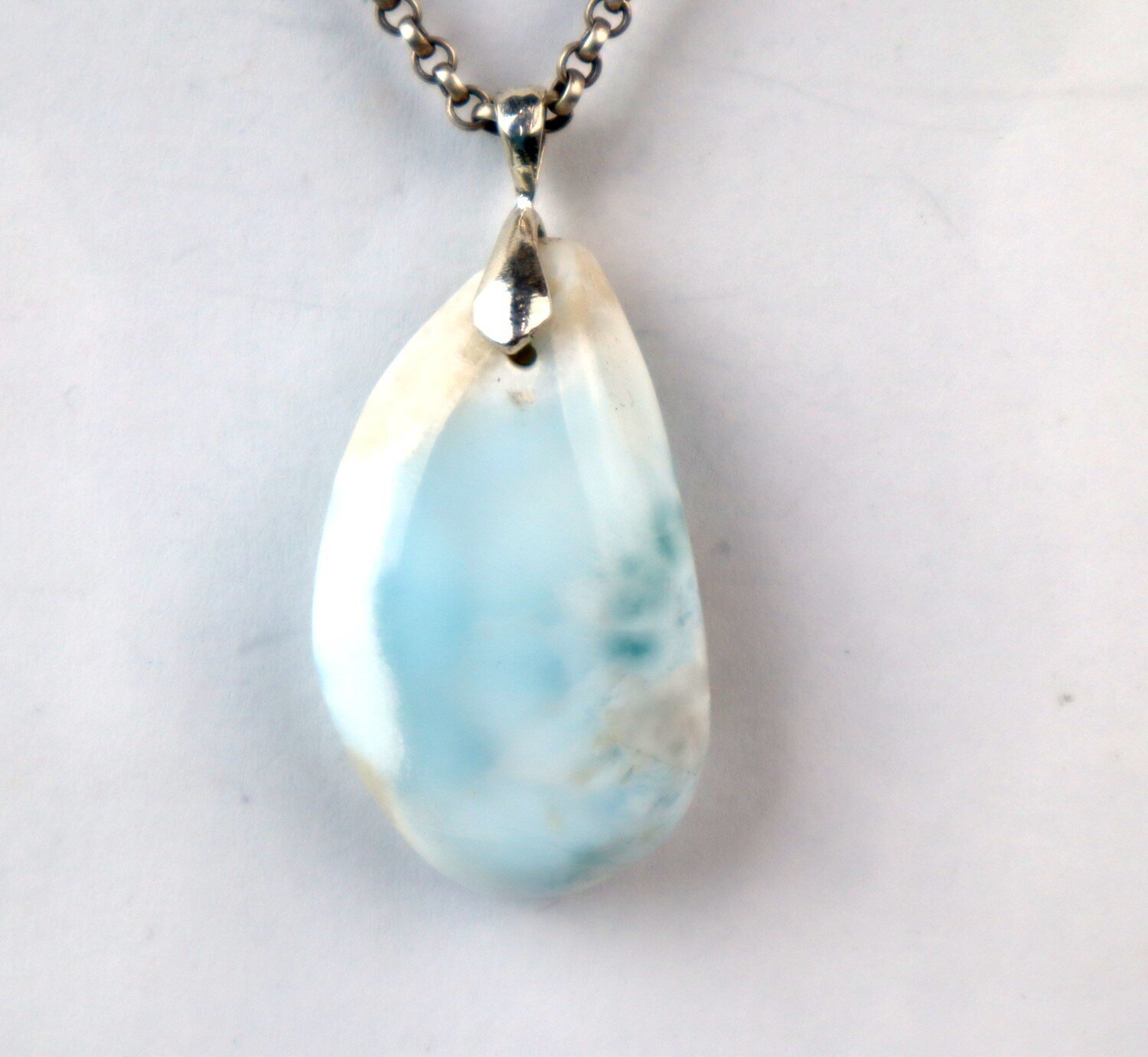 Genuine Authentic Sea Blue Larimar 925 Sterling Silver Freeform Pendant 44mm – photo 4