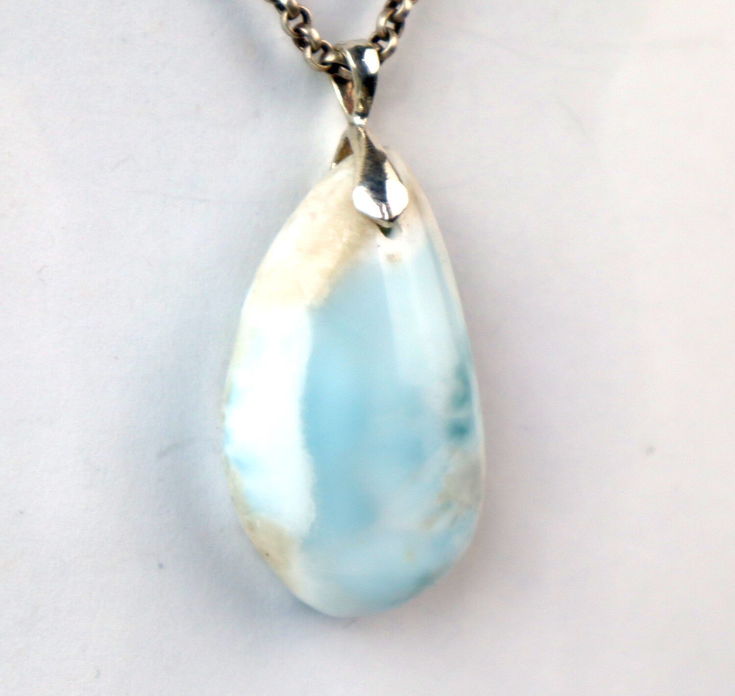 Genuine Authentic Sea Blue Larimar 925 Sterling Silver Freeform Pendant 44mm – photo 5