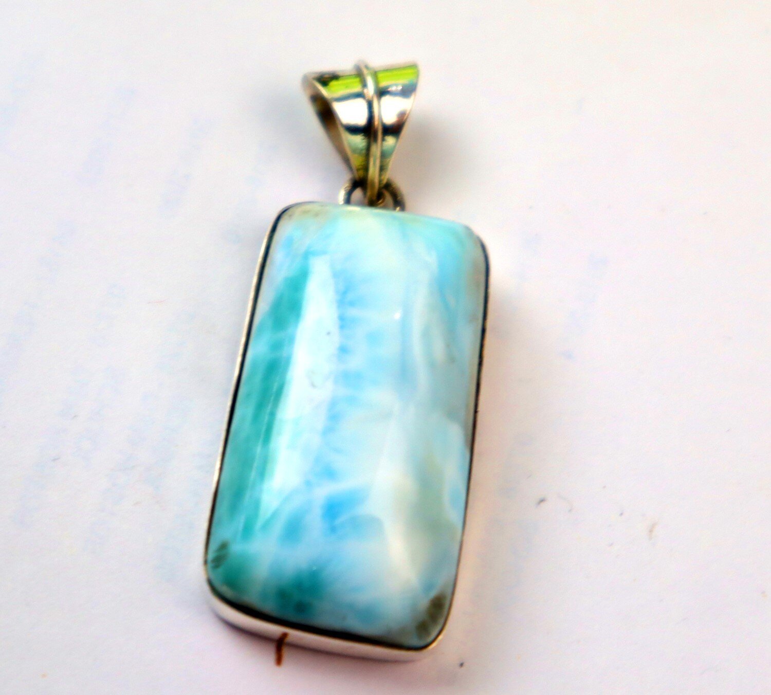 Impressive Natural Light Blue Larimar .925 Sterling Silver Pendant 42mm – photo 5