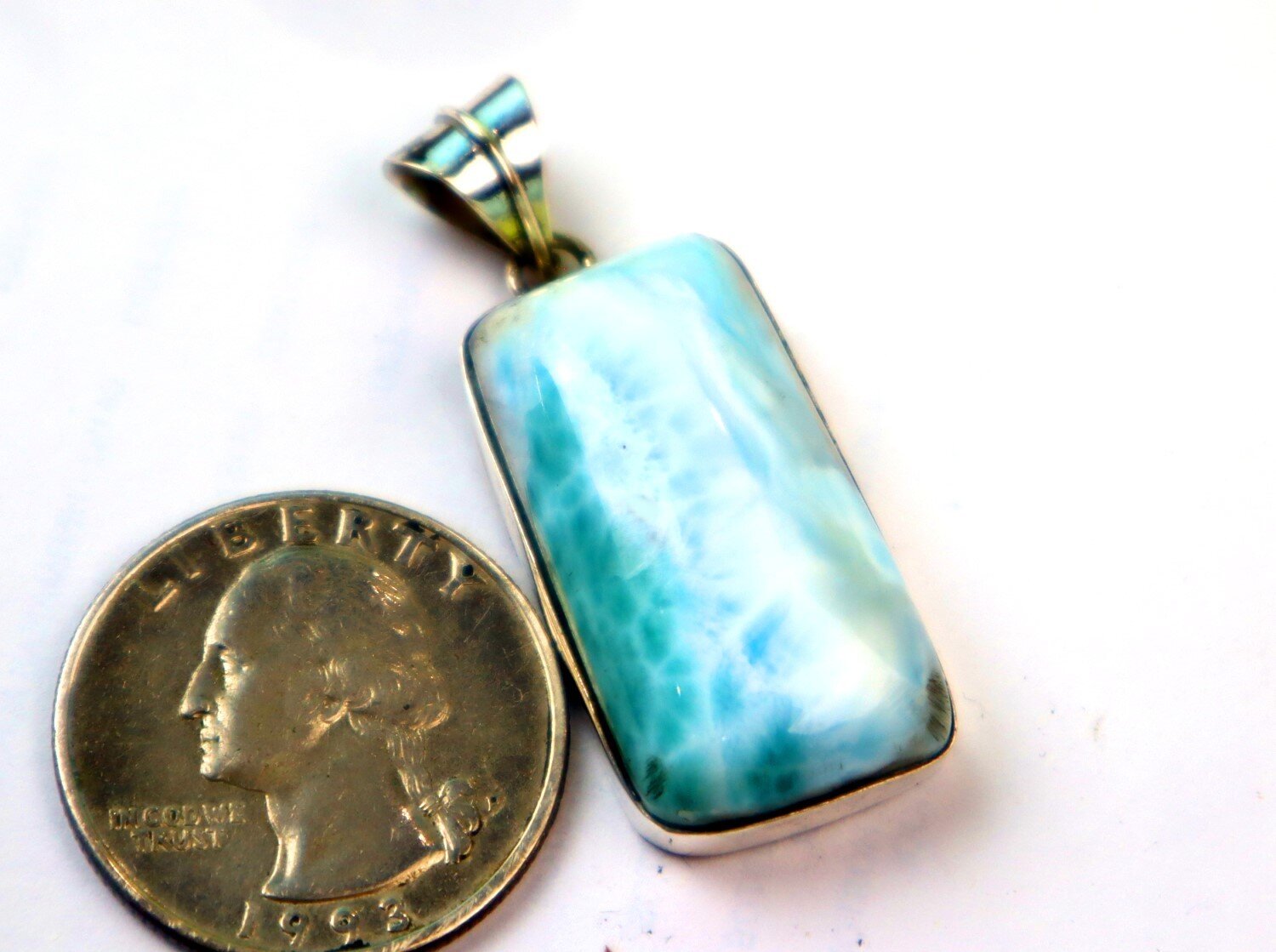 Impressive Natural Light Blue Larimar .925 Sterling Silver Pendant 42mm – photo 7