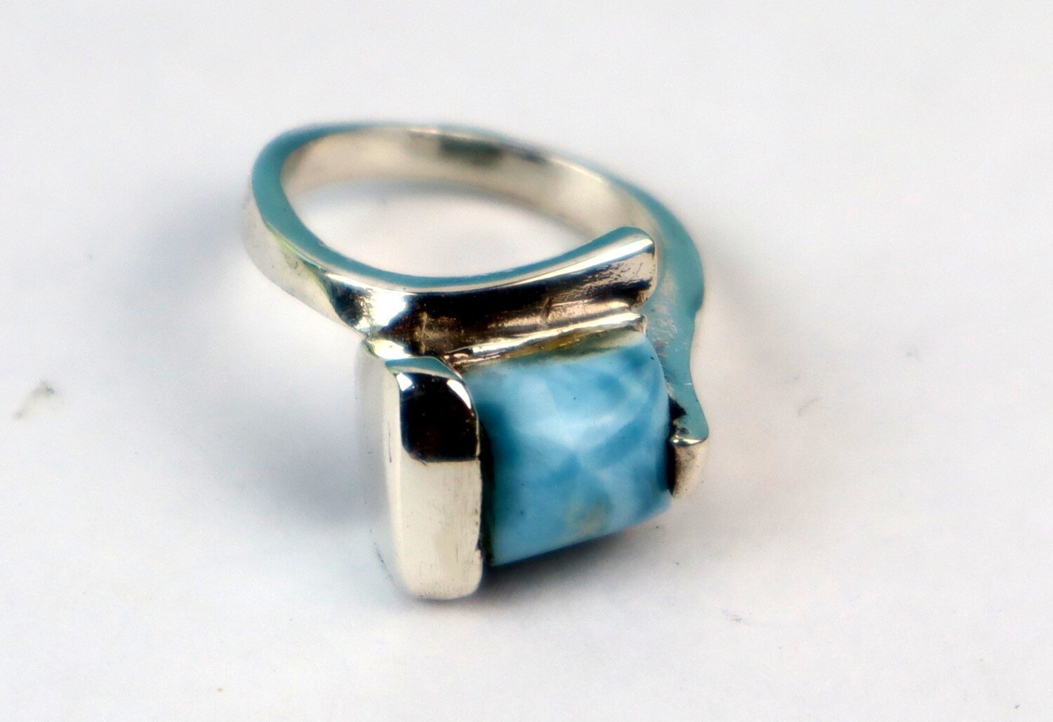 Natural Sky Blue Larimar .925 Sterling Silver Ring #6.5 – photo 4