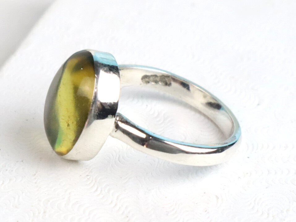 Exquisite Natural Clear Light Green Amber .925 Sterling Silver Ring #6 – photo 4