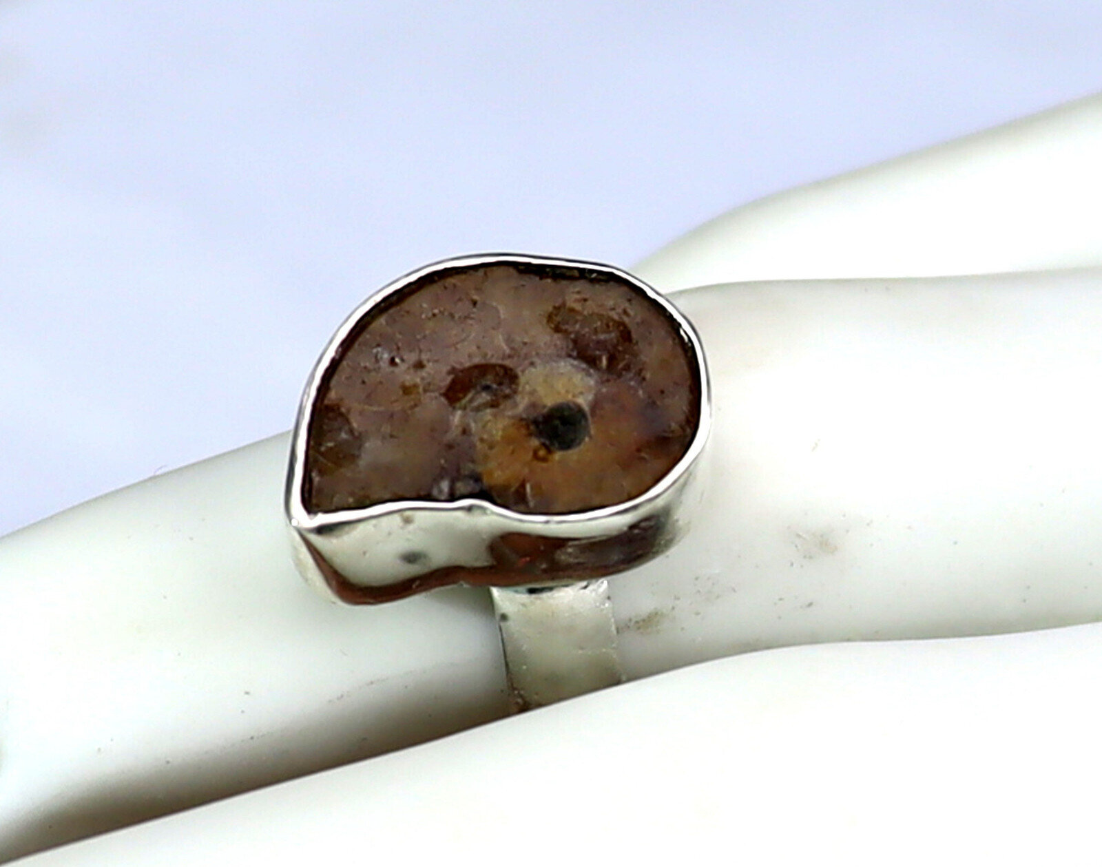 Excellent 450 mil years old Natural Ammonite Fossil .925 Sterling Silver Ring #6 – photo 4