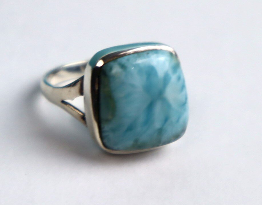 Unusual Pattern Natural Sky Blue Larimar .925 Sterling Silver Ring #7 – photo 6