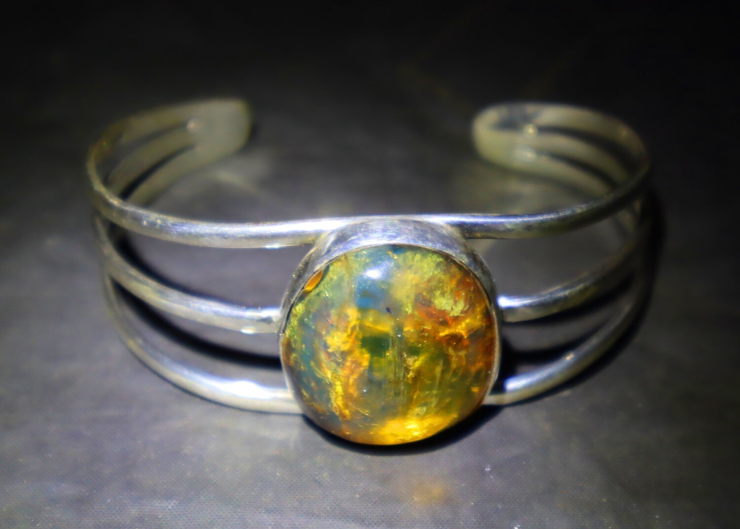 Natural Clear Green Blue Amber solid .925 Sterling Silver Cuff Bangle 7inch – photo 8
