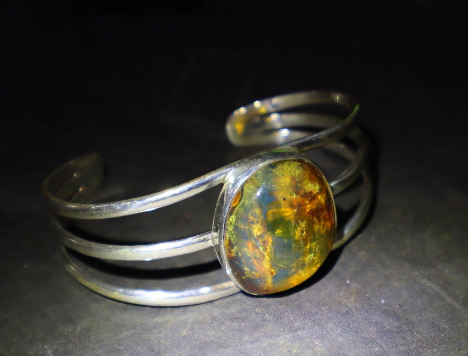 Natural Clear Green Blue Amber solid .925 Sterling Silver Cuff Bangle 7inch – photo 11
