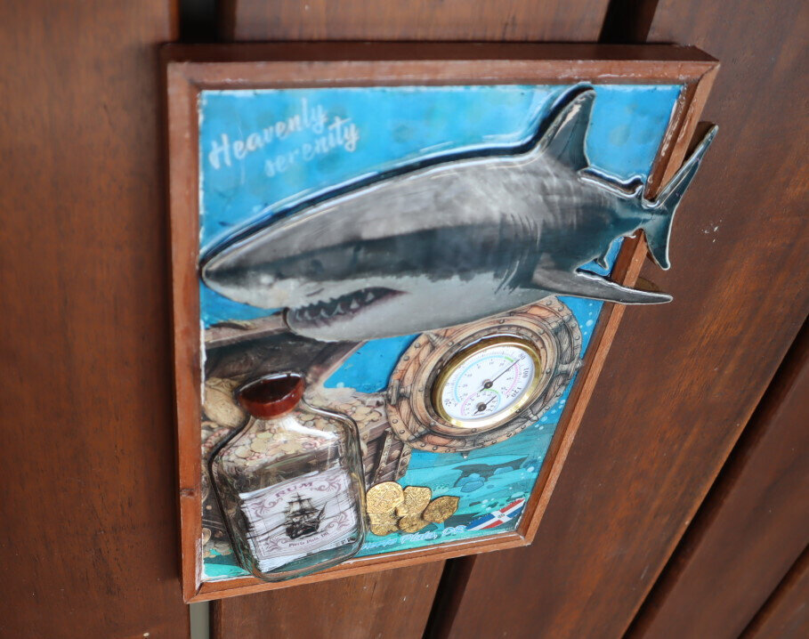 Wood artwork wall decoration Thermometer Hydrometer Shark Oceanic Treasure 12" – photo 4