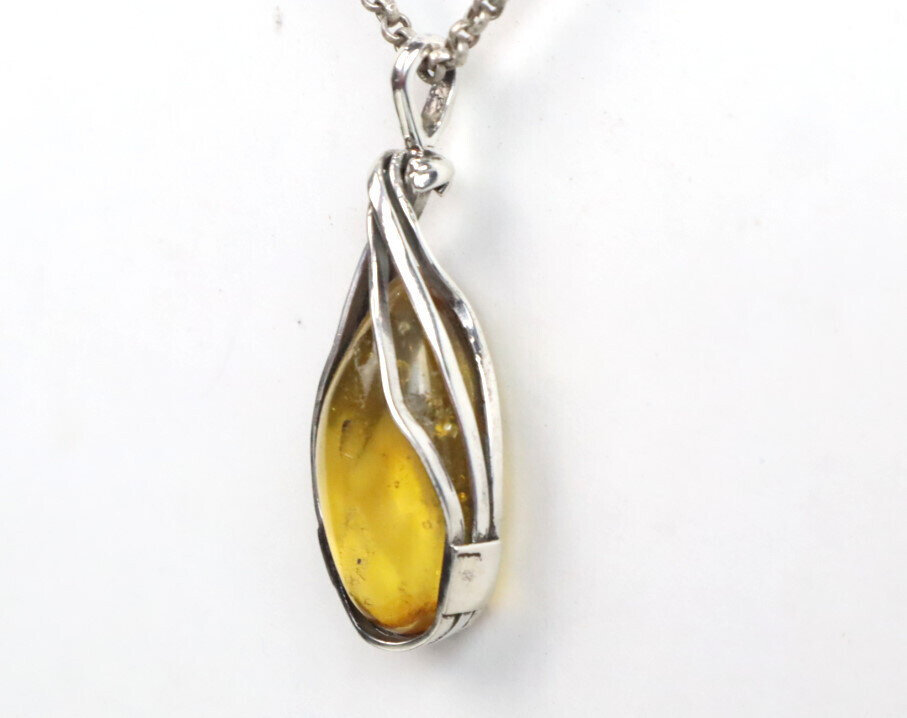 Exquisite Handcrafted Natural Clear Amber solid 925 Sterling Silver Pendant 48mm – photo 5
