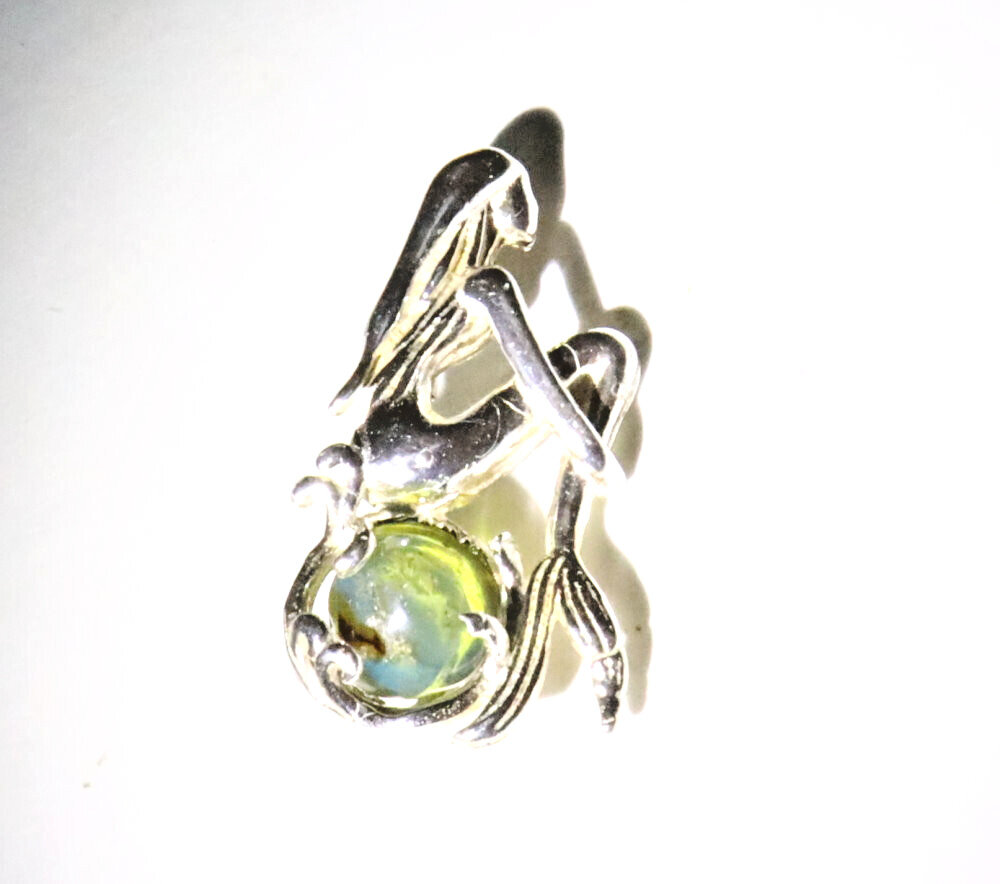 Exquisite Natural Clear Sky Blue Amber .925 Sterling Silver Mermaid Pendant 26mm – photo 3