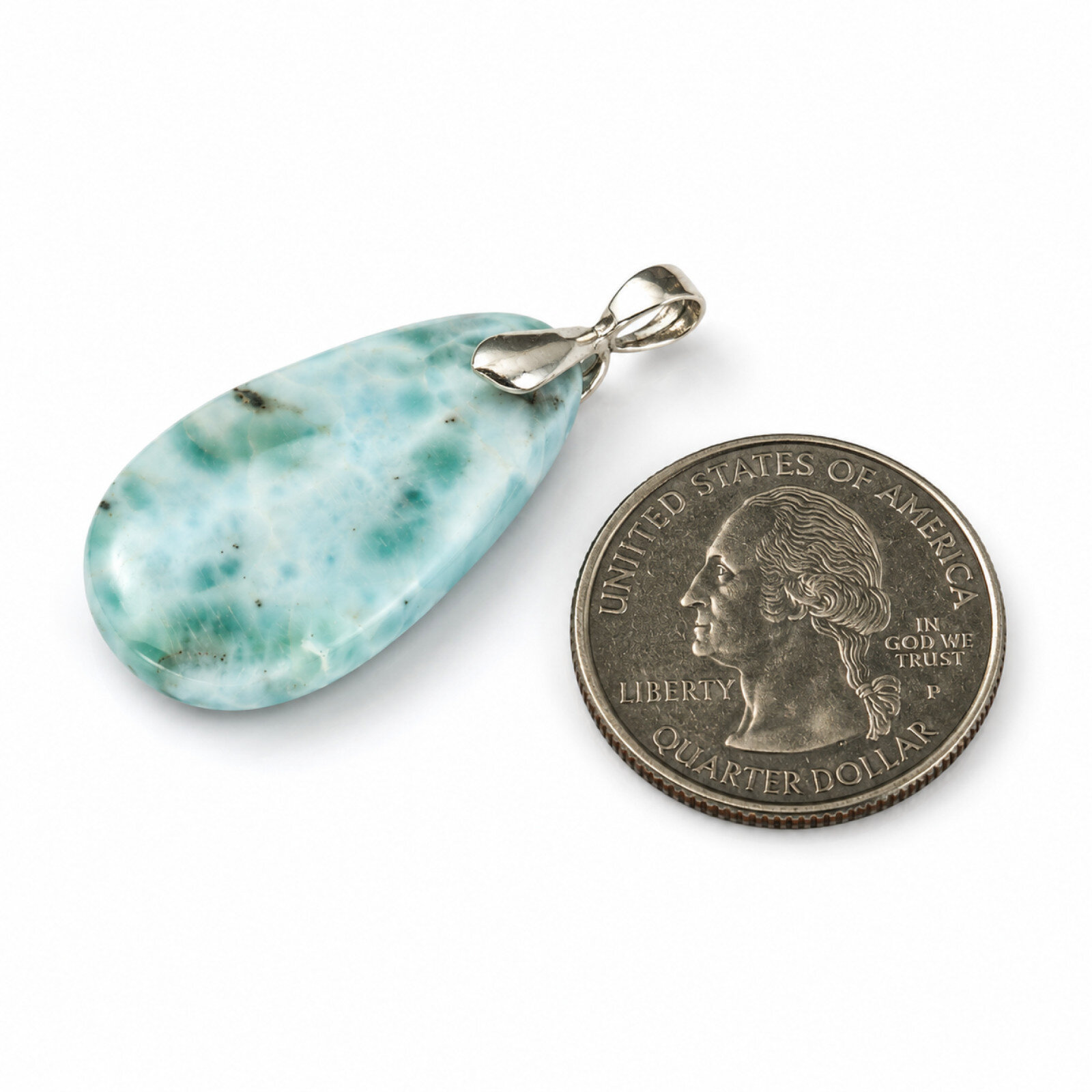 Beautiful Green Blue Larimar 925 Sterling Silver Teardrop Pendant 36mm 9.8g – photo 4