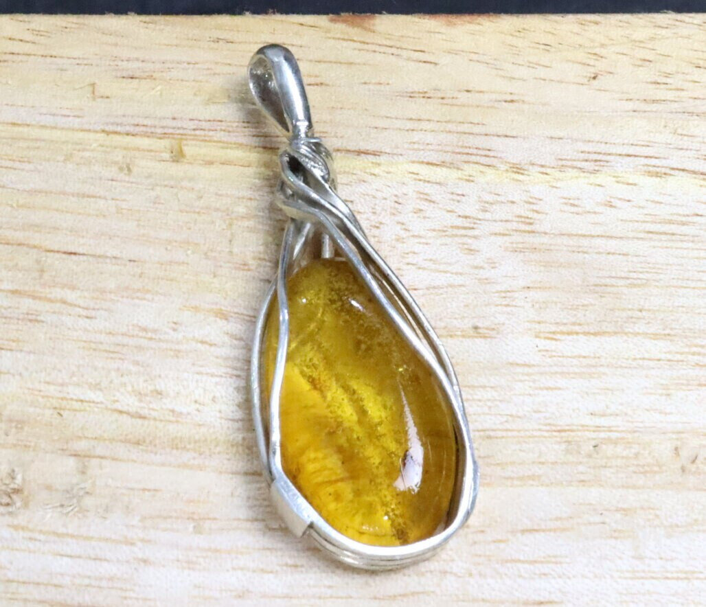 Natural Clear Amber fossil Insect Bee Wasp .925 Sterling Silver Pendant 50mm – photo 8