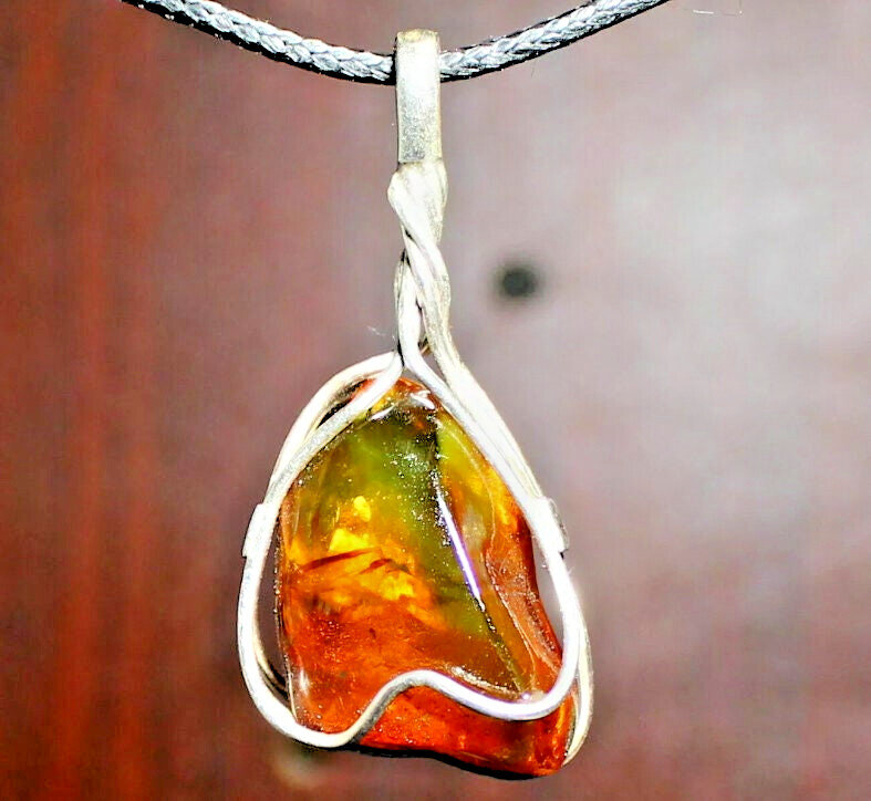 Handcrafted Natural Clear Green Orange Amber .925 Sterling Silver Pendant 45mm – photo 5