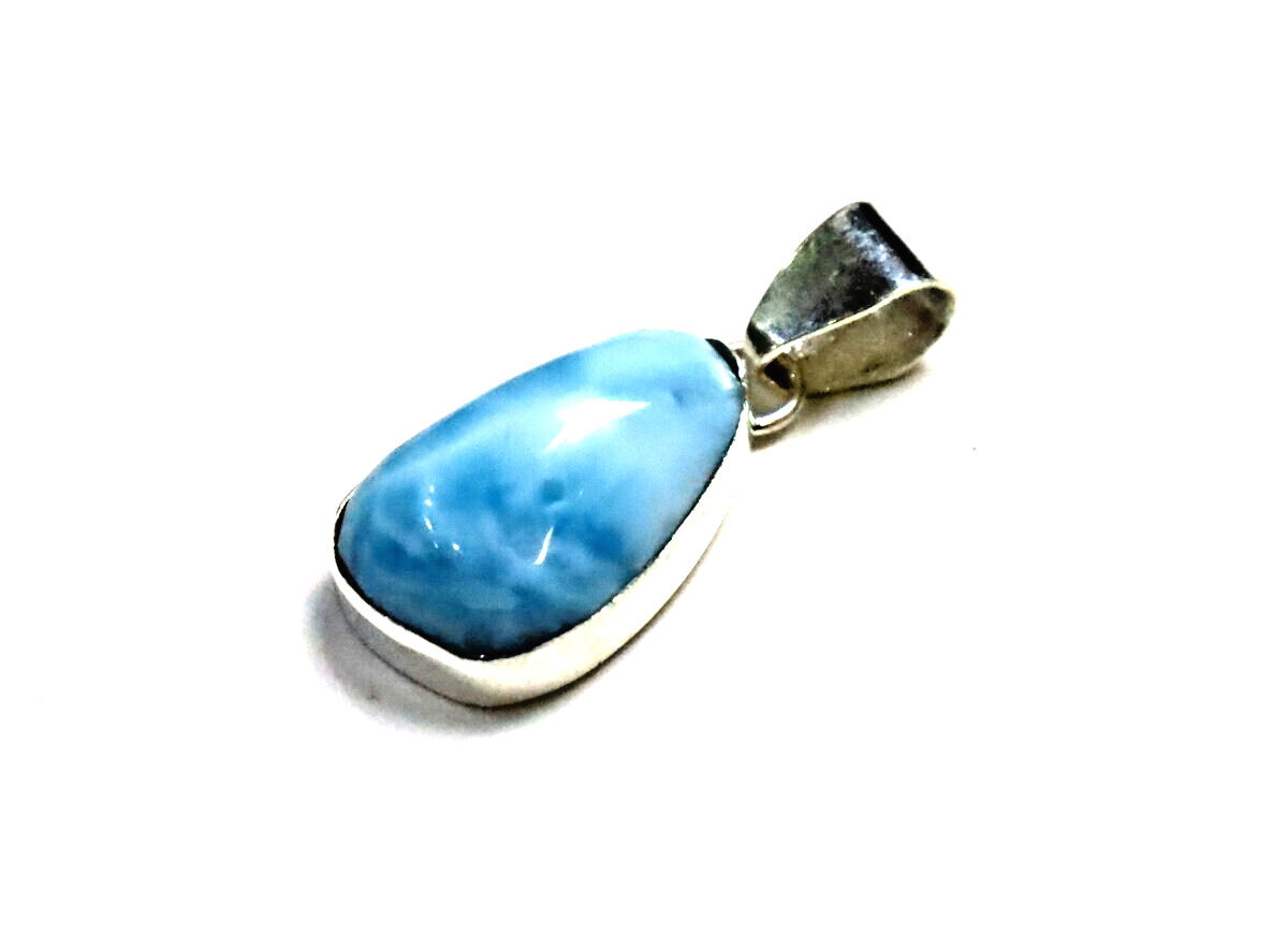 Unusual Pattern Natural Sky Blue Larimar .925 Sterling Silver Pendant 30mm – photo 7