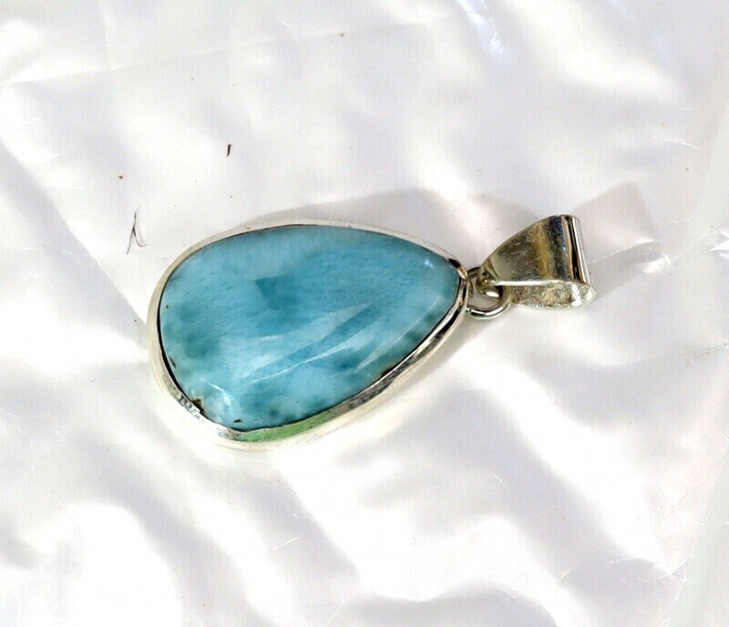 Excellent Natural Sky Blue Larimar .925 Sterling Silver Pendant 1.5inch – photo 4