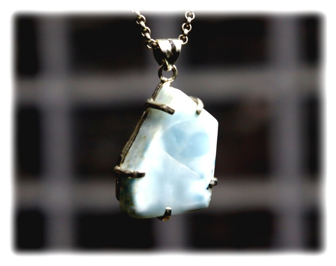 Outstanding Natural Sky Blue Larimar .925 Sterling Silver Pendant 45mm – photo 4