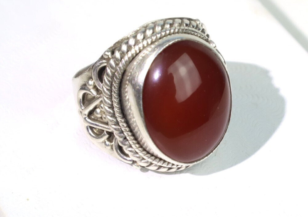Impressive Natural carnelian Quartz .925 Sterling Silver Ring #8.5 – photo 4