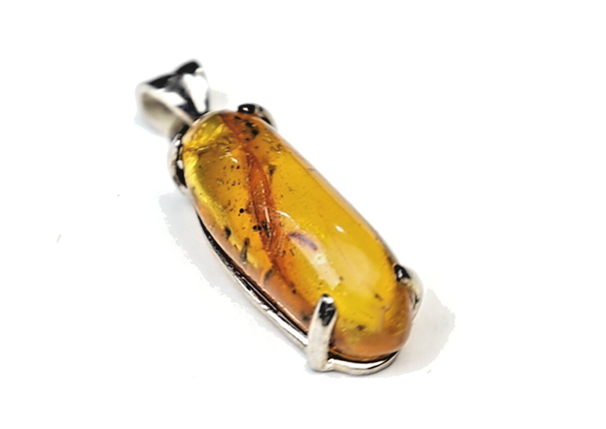 Impressive Inclusions Natural Clear Deep Yellow Amber 925 Sterling Silver Pendant