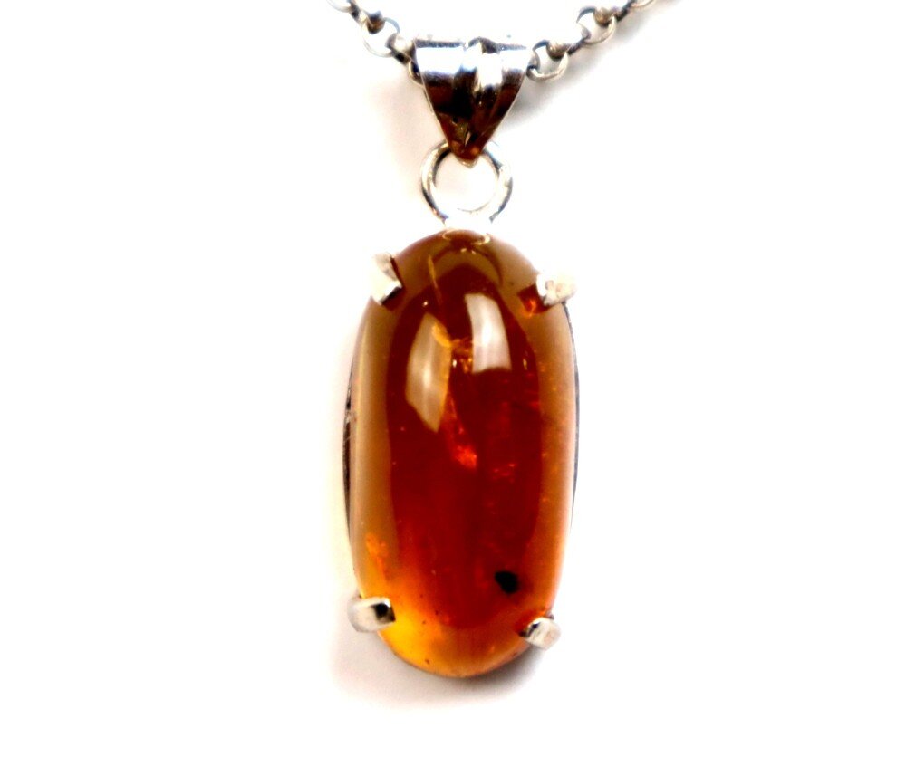 Finest Natural Clear Orange Amber Fossil Wasp Insect 925 Sterling Silver Pendant – photo 5