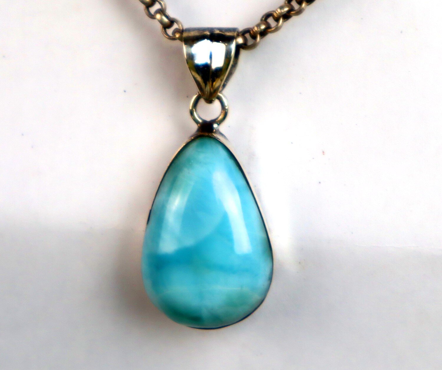 Excellent Natural Sky Blue Larimar .925 Sterling Silver Pendant 34mm – photo 10