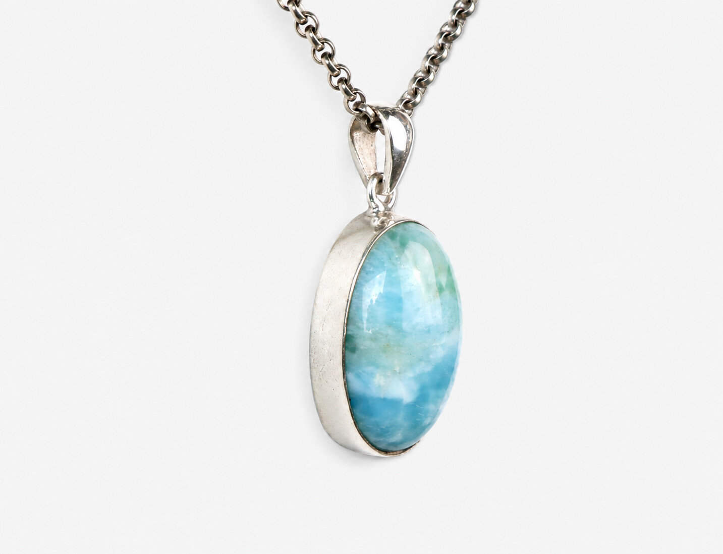Genuine Dominican Blue Larimar Oval 925 Sterling Silver Pendant 1.4 Inch 5.2g – photo 5