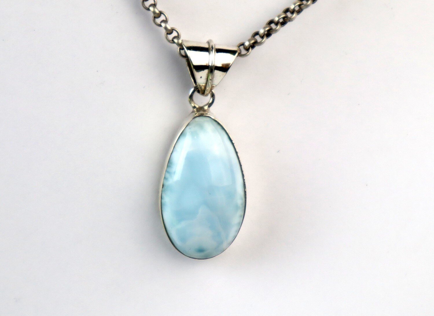 Beautiful Natural Light Blue Larimar .925 Sterling Silver Pendant 35mm – photo 5