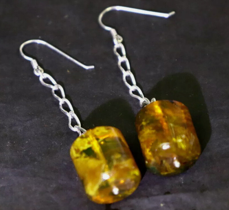Exquisite Natural Clear yellow Amber .925 Sterling Silver Earrings 41mm – photo 6