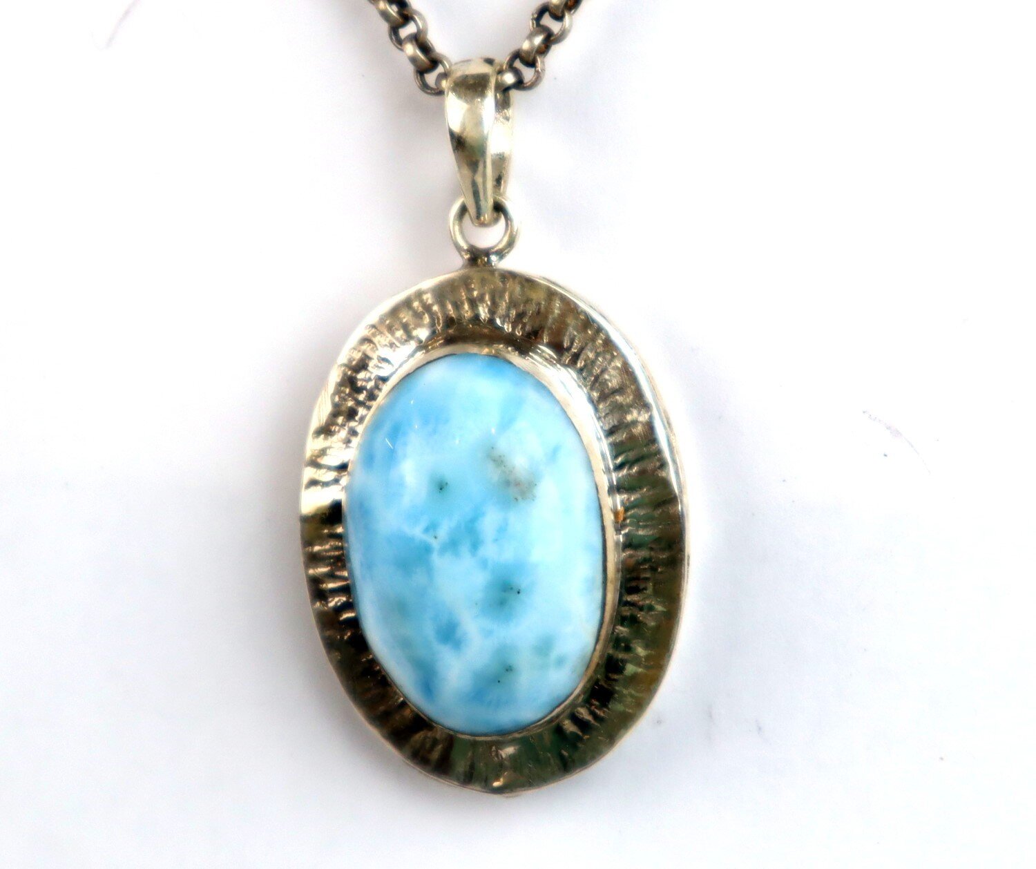 Excellent Natural Light Blue Larimar .925 Sterling Silver Pendant 44mm – photo 4