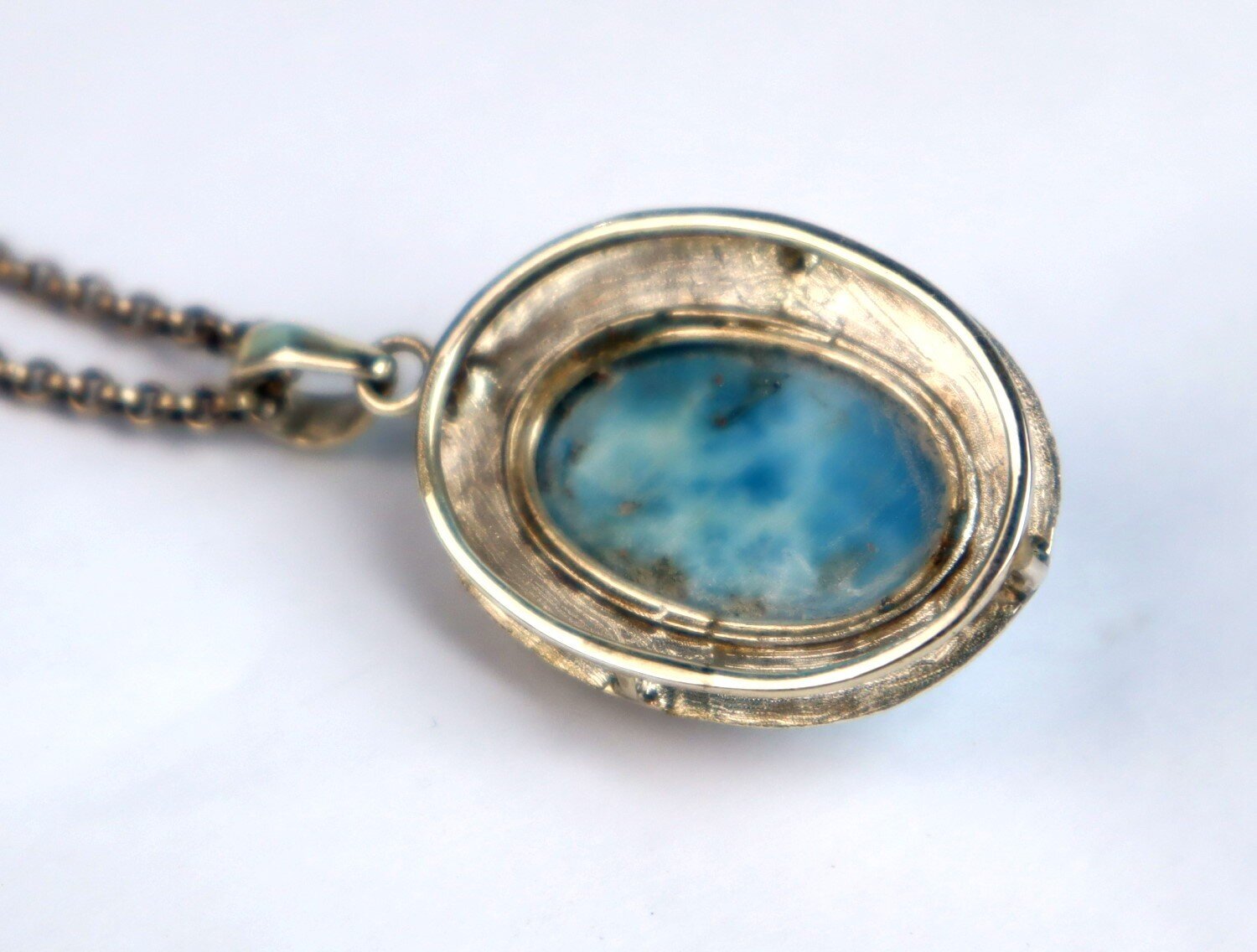 Excellent Natural Light Blue Larimar .925 Sterling Silver Pendant 44mm – photo 10