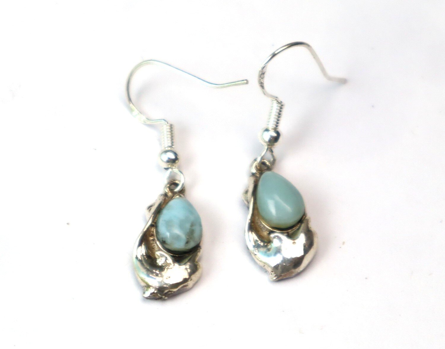 Natural Sky Blue Larimar .925 Sterling Silver Dolphin Earrings 34.0mm – photo 7