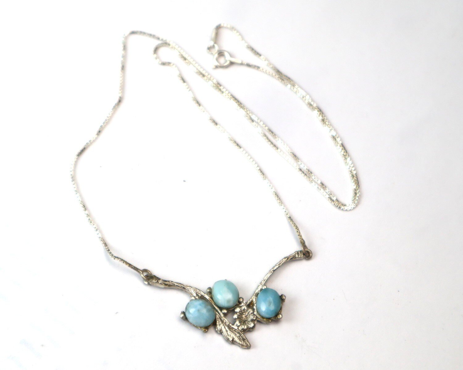 Lovely Natural Sky Blue Larimar .925 Sterling Silver Necklace 19.5inch – photo 6