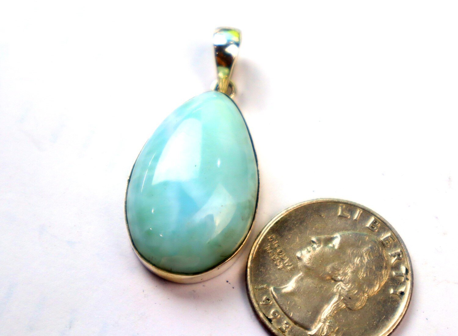 Beautiful Natural Light Blue Larimar .925 Sterling Silver Pendant 42mm – photo 5