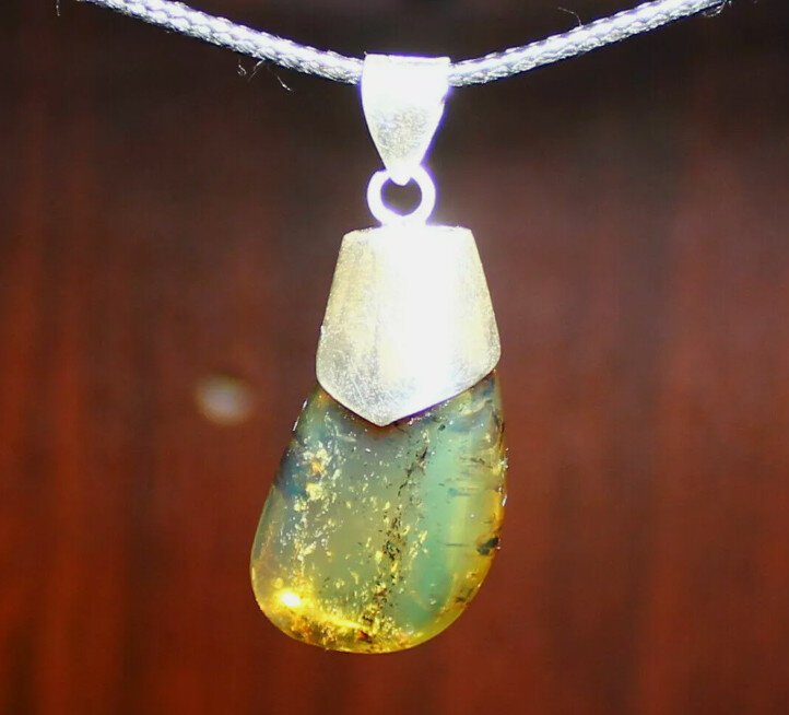 Excellent Natural Deep Green Amber .925 Sterling Silver Pendant 1.7inch – photo 7