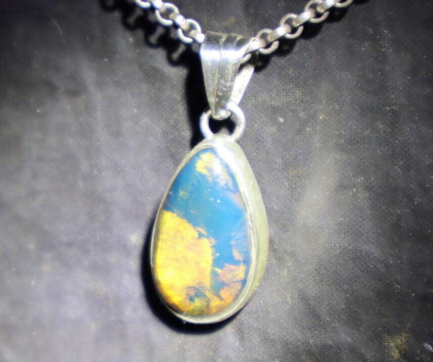 Lovely Natural Clear Sky Blue Amber .925 Sterling Silver Pendant 32mm – photo 5