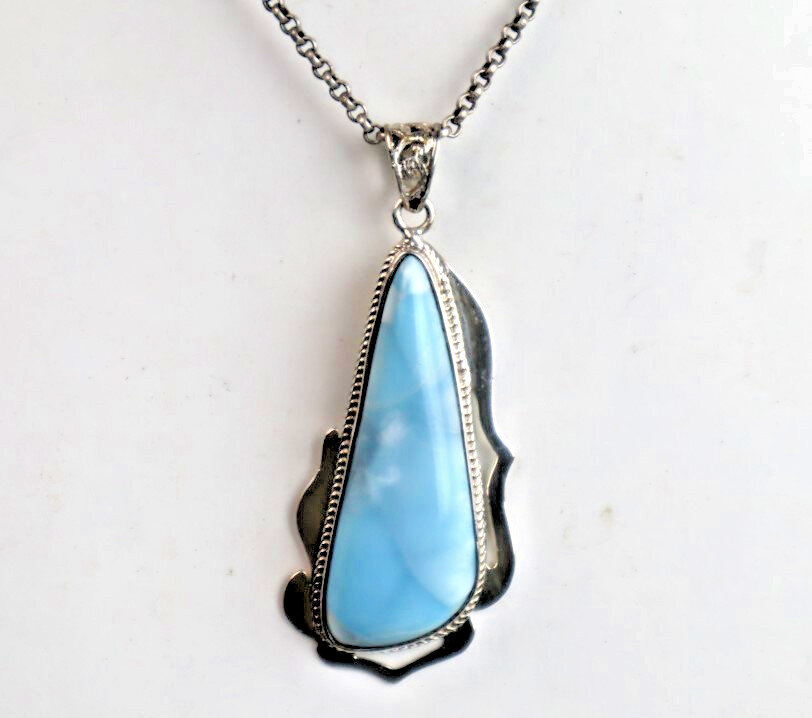 Impressive Natural Light Blue Real Larimar .925 Sterling Silver Pendant 65mm – photo 9