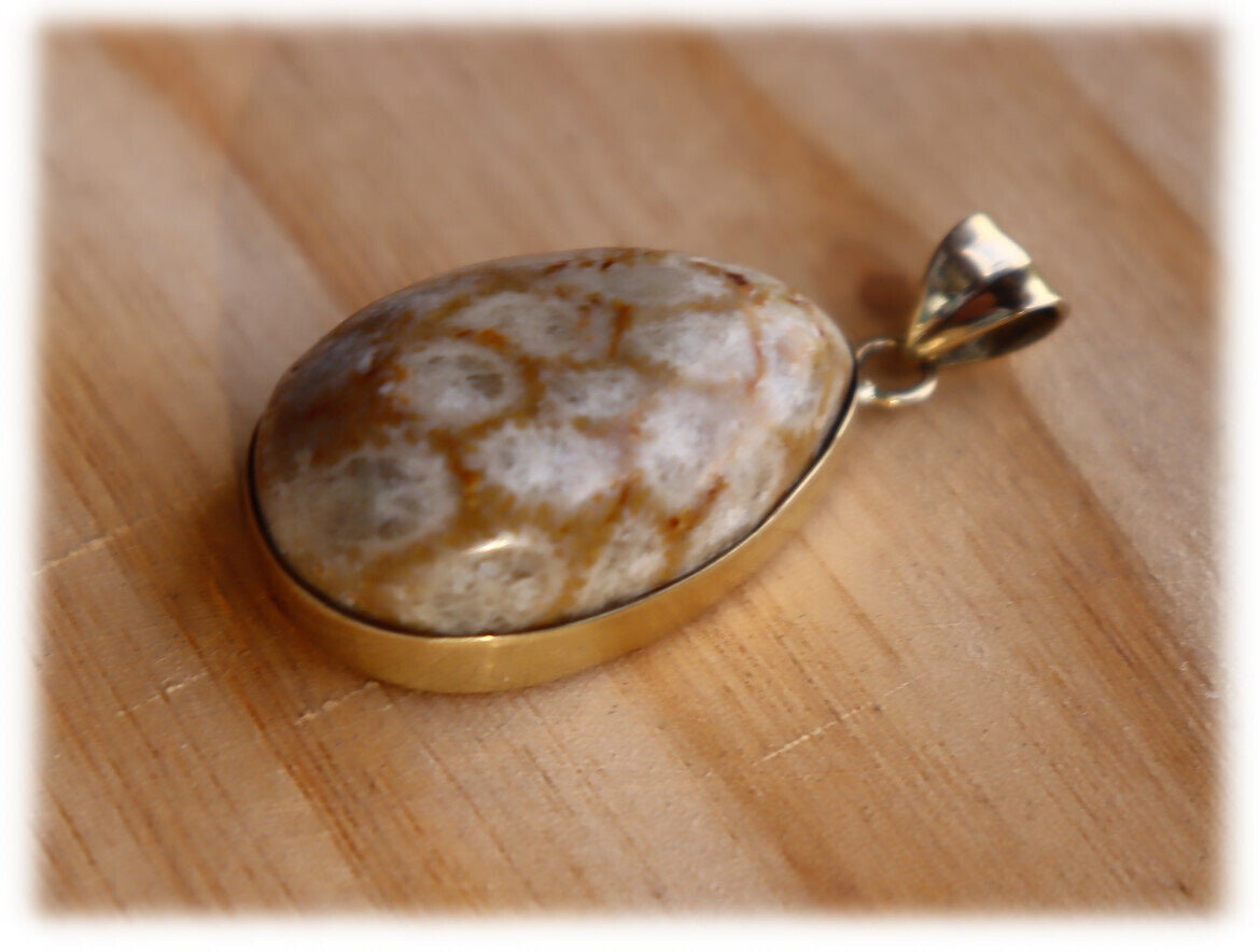 Natural Light Brown Coral Handcrafted solid 925 sterling silver Pendant 45mm – photo 2