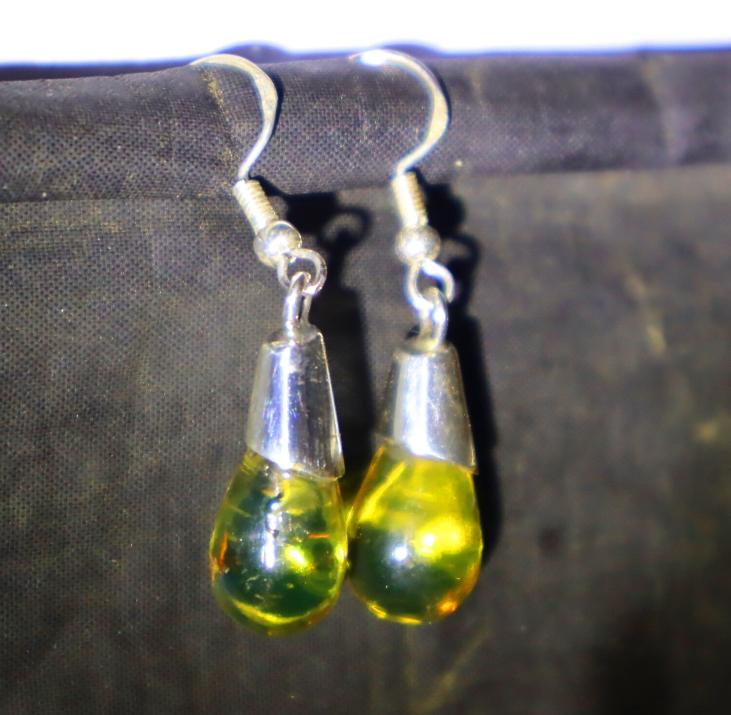 Lovely Natural Clear Yellow Green Amber .925 Sterling Silver Earrings 42.0mm – photo 8