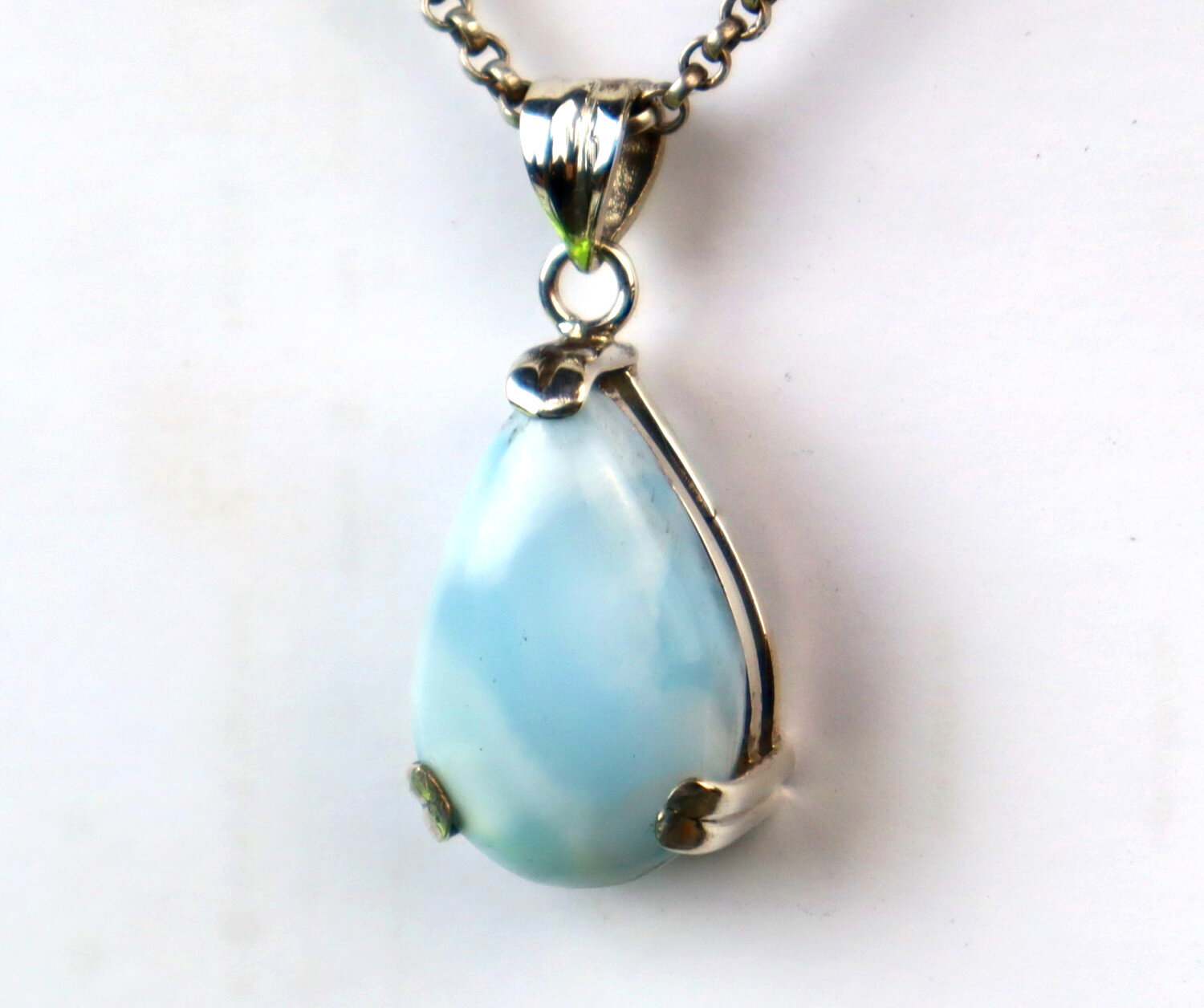 Splendid Natural Light Blue Larimar .925 Sterling Silver Pendant 39mm – photo 4