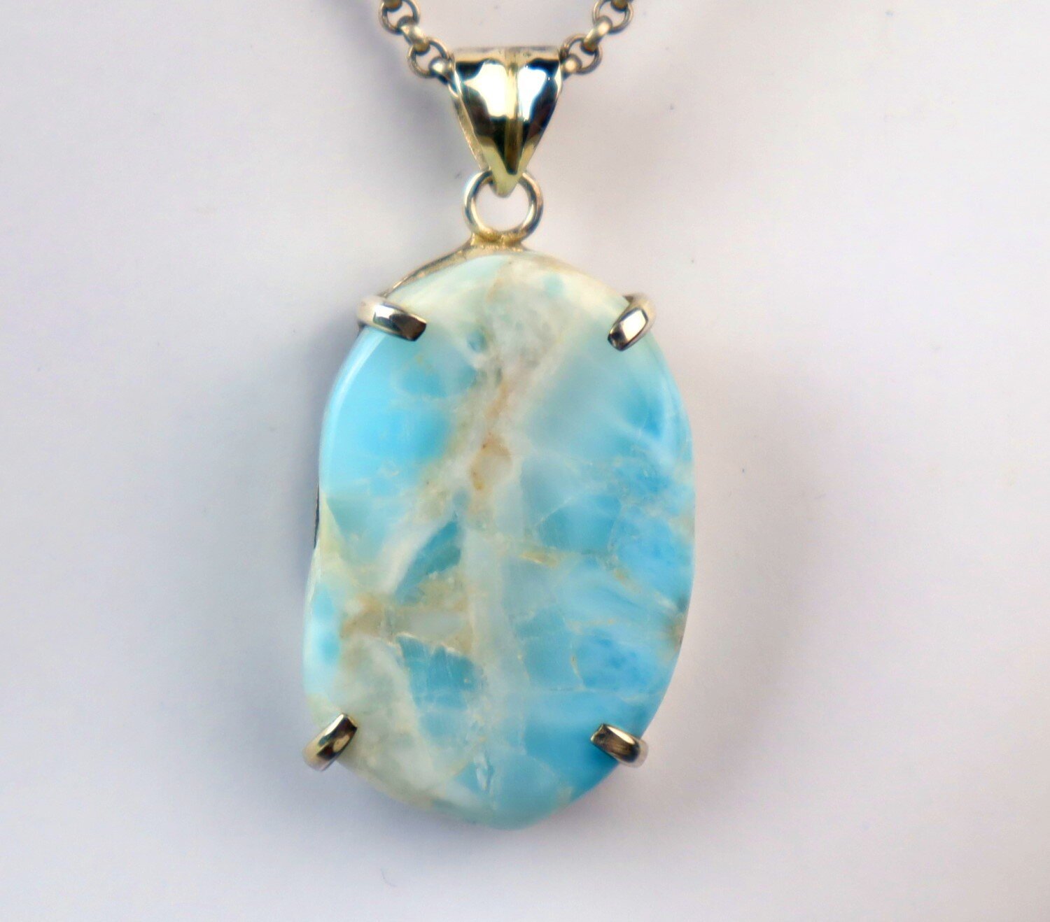 Impressive Natural Sky Blue Larimar .925 Sterling Silver Pendant 47mm – photo 9