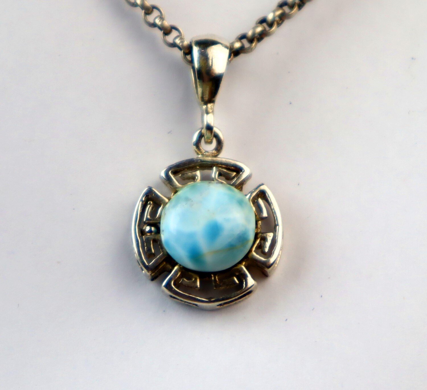 Natural Sky Blue Larimar .925 Sterling Silver Pendant 30mm – photo 5