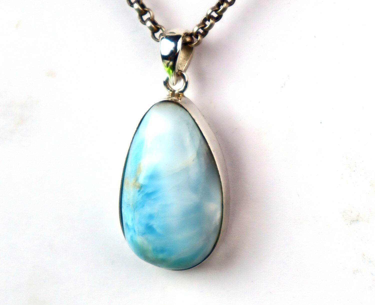 Impressive Natural Sky Blue Larimar .925 Sterling Silver Pendant 36mm – photo 6