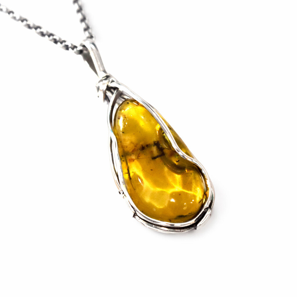 Handcrafted Natural Clear Light Green Amber .925 Sterling Silver Pendant 50mm – photo 4